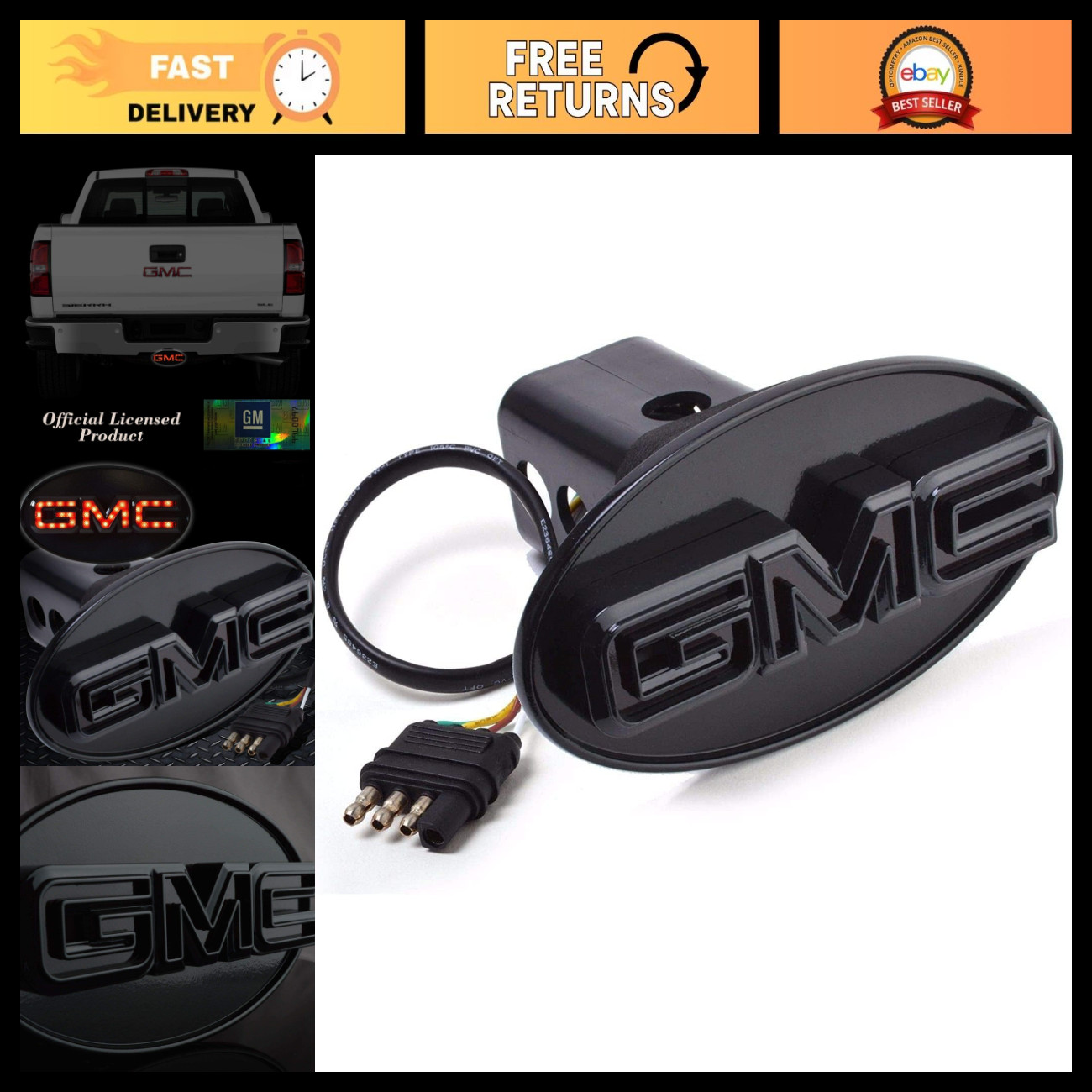 LED Hitch Cover for Trucks - Black with Light, Universal Fit for Towing Accessor