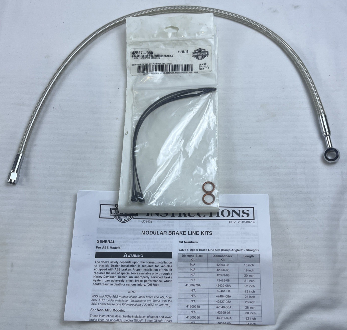 HARLEY DAVIDSON GENUINE DIAMONDBACK 26 INCH UPPER 0 DEGREE DYNA 42527-08A