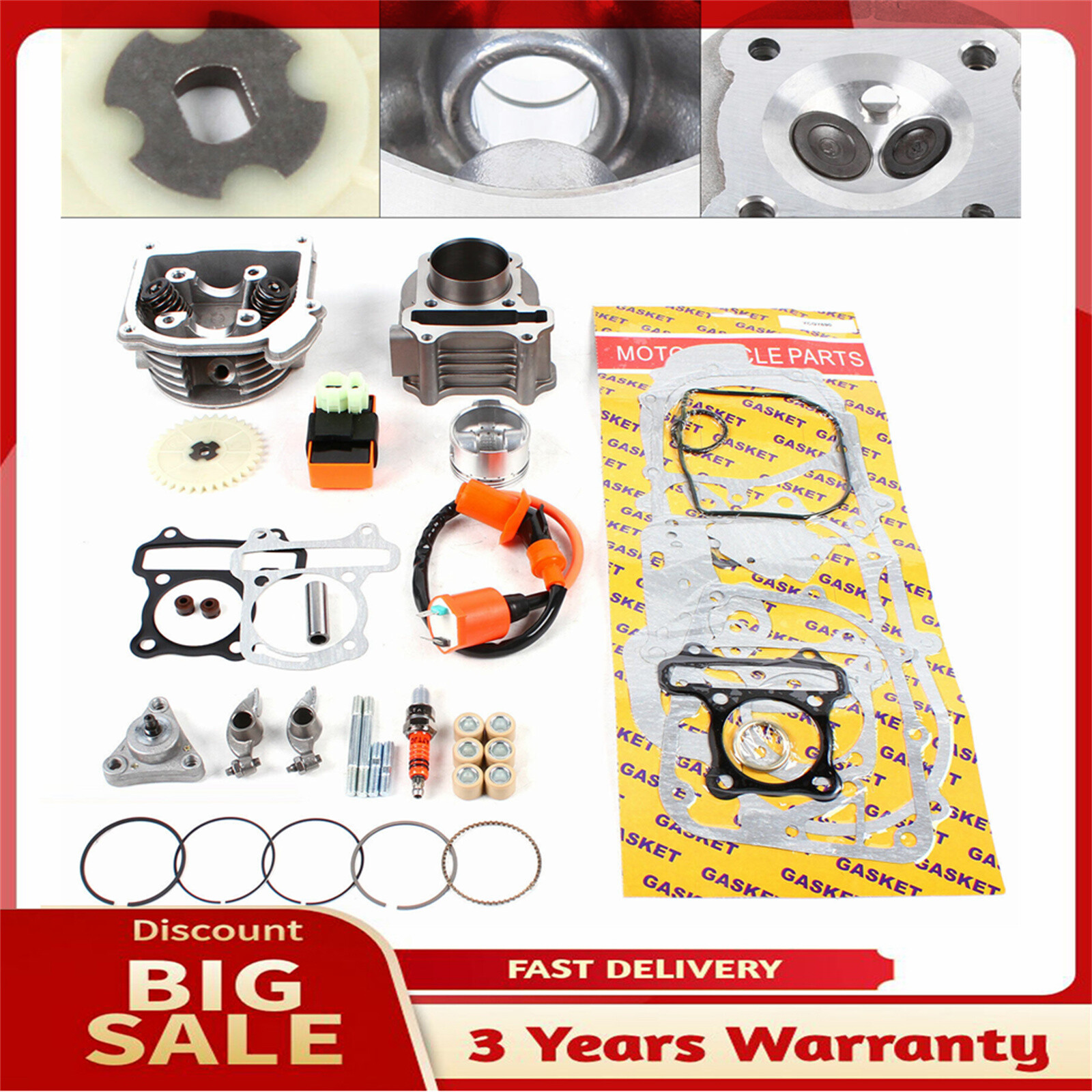 BEST GY6 50CC 100CC CYLINDER BIG BORE KIT BBK 50MM ID 1P39QMB 139QMB 64MM VALVES