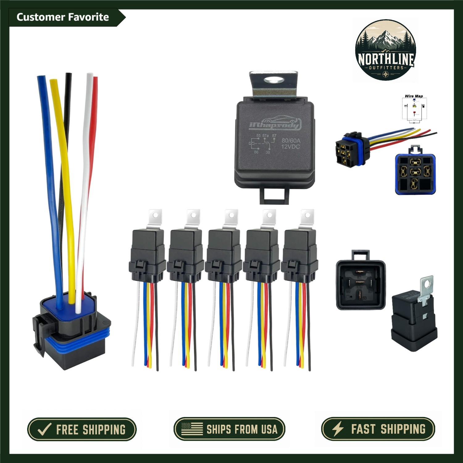 Reliable 12VDC 5-Pin Waterproof Relays, 80A SPDT - Set of 5 for Automotive Use