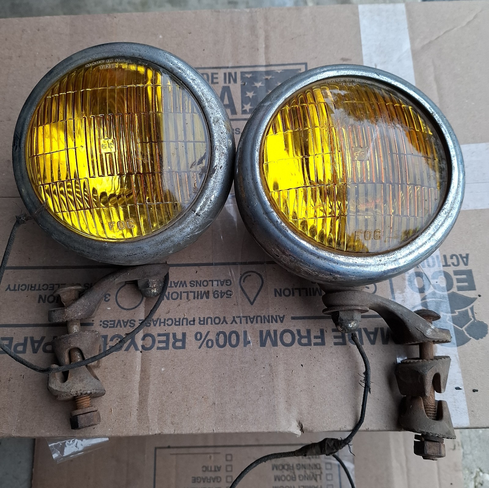 Vintage GE Amber Fog Lights Pair Set 1940s 1950s Chevy Ford Truck Hot Rod Rat...