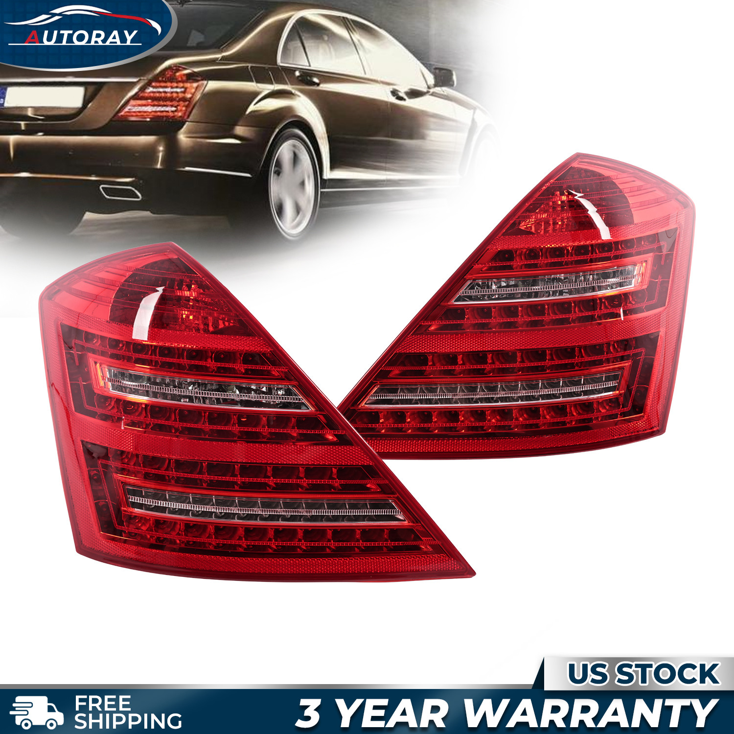 Pair LED Tail Lights For 2007-2009 Mercedes W221 S Class S550 S600 LH&RH LED