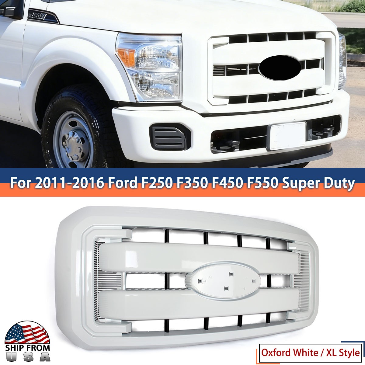 Front Bumper Grille Oxford White For 2011-2016 F250 F350 Super Duty XL Style USA Front Bumper Grille Oxford White For 2011-2016 F250 F350 Super Duty XL Style USA