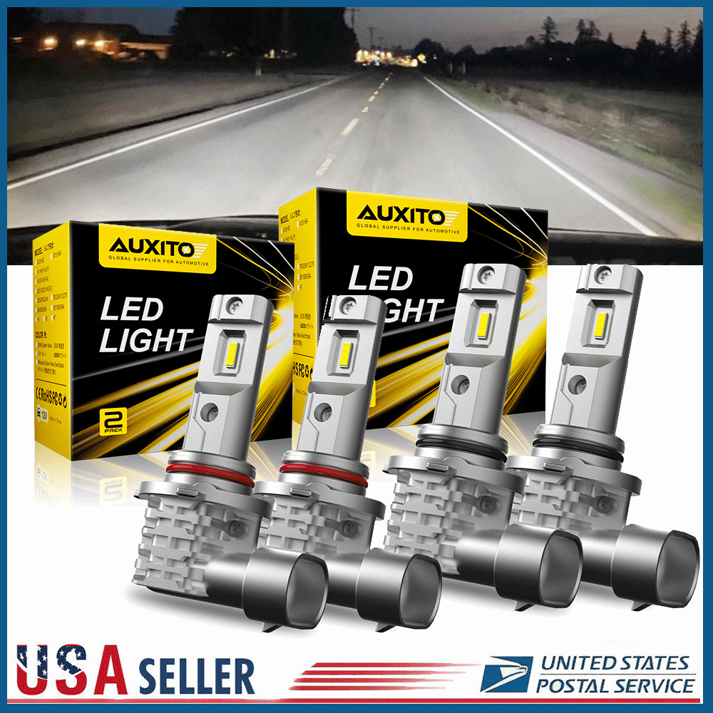 4x Auxito 9005 9006 LED Combo Headlight Bulbs High Low Beam Kit Extremely White