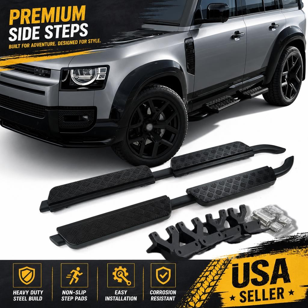 For 2020-2025 Land Rover Defender 110 Running Boards Side Steps Nerf Bars Panel