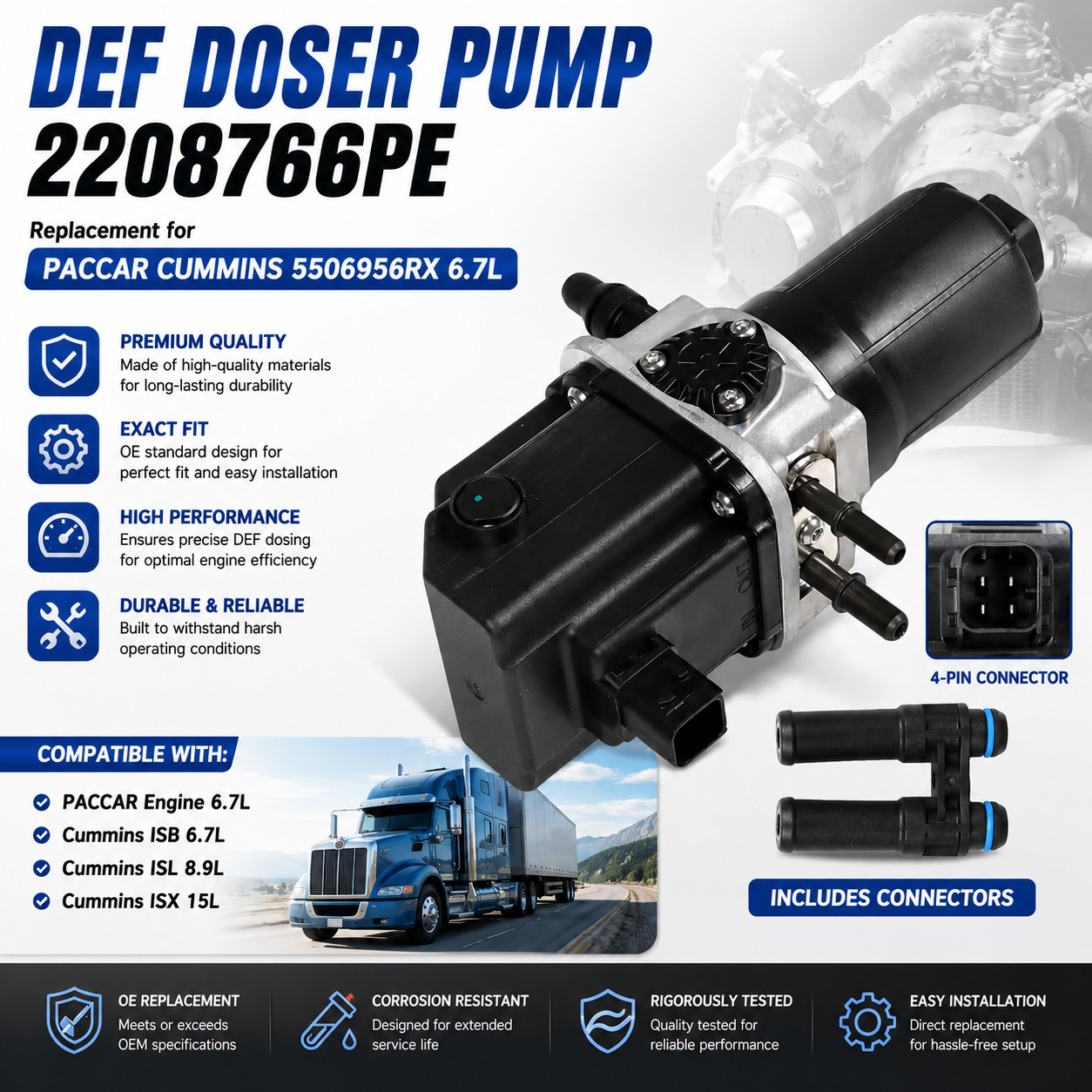 2208766PE DEF Doser Urea Pump Assembly for Paccar Cummins 5506956RX 4388105 New