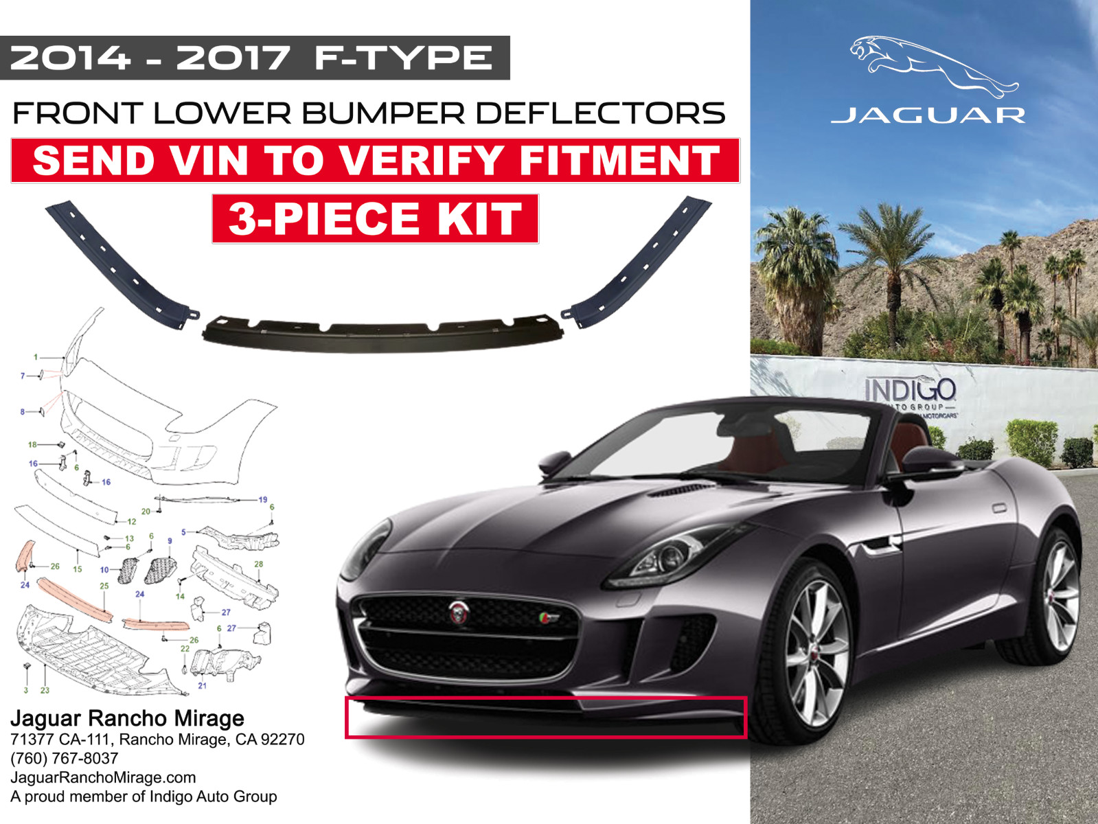 JAGUAR OEM (2014-2017) F-Type Front Bumper Grille Grill-Spoiler DEFLECTOR KIT