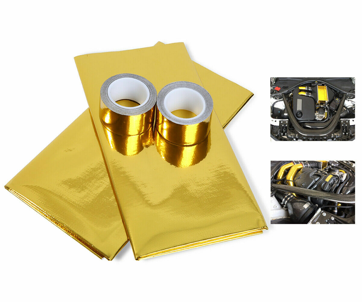 2 × Reflective Gold Heat Shield Thermal Racing Engine 20'' x 20'' Adhesive Tape
