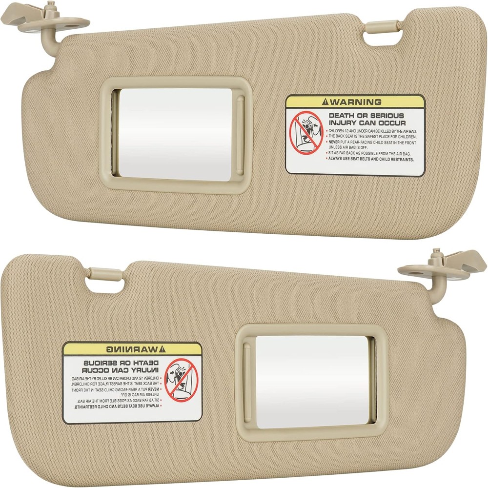 1 Pair Left + Right Side Sun Visor w/ Mirror Beige For 2011-2015 Hyundai Elantra