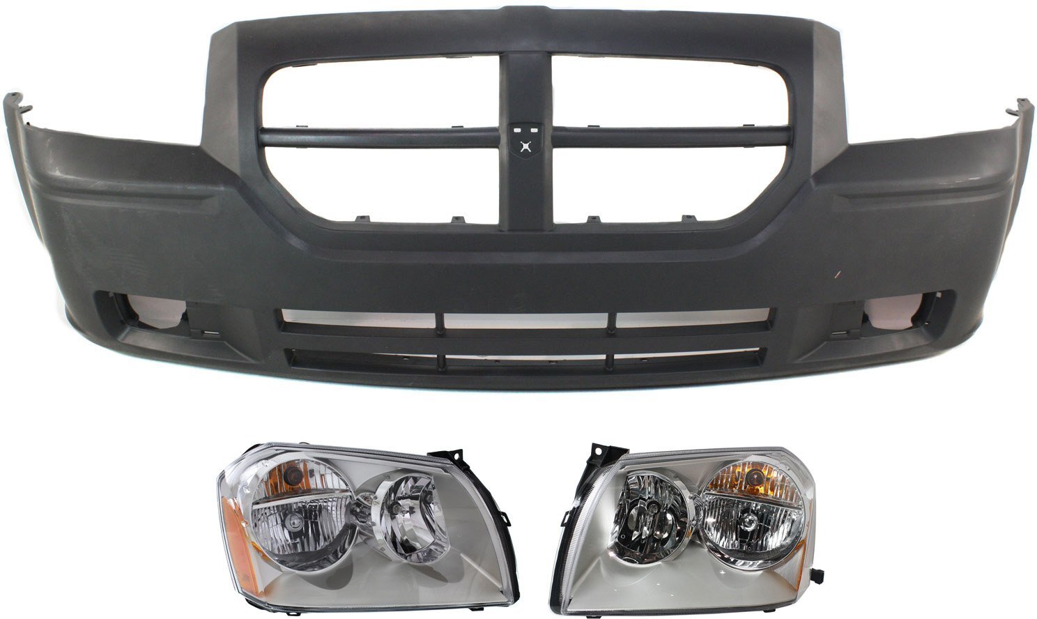Front Bumper Cover for Dodge Magnum 2005-2007, 3-Piece Kit with Headlights,