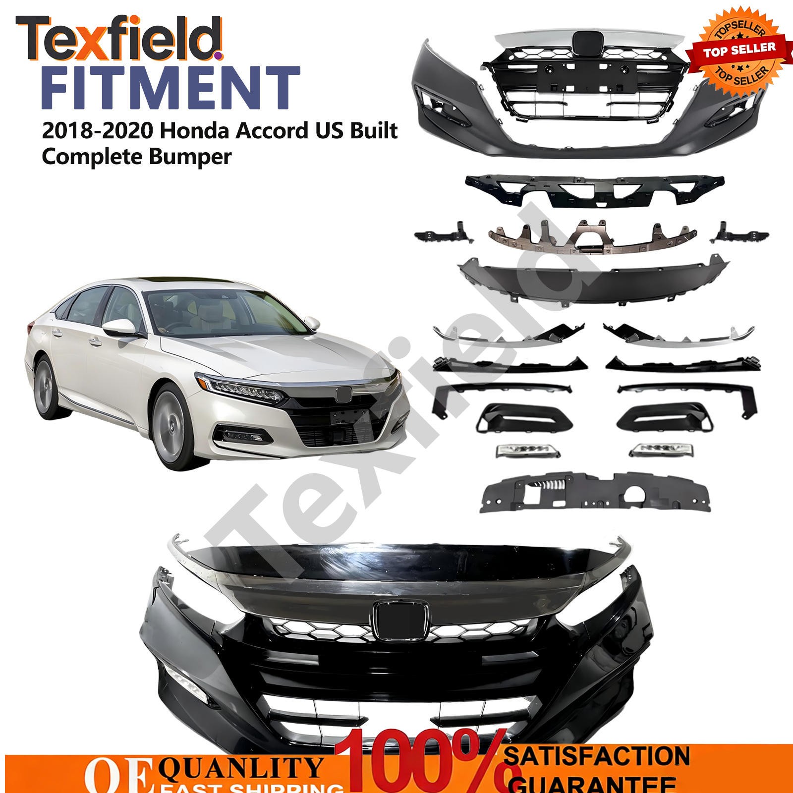 For 2018-2020 Honda Accord US Built Front Complete Bumper Kit W/ Grill Fog Light For 2018-2020 Honda Accord US Built Front Complete Bumper Kit W/ Grill Fog Light