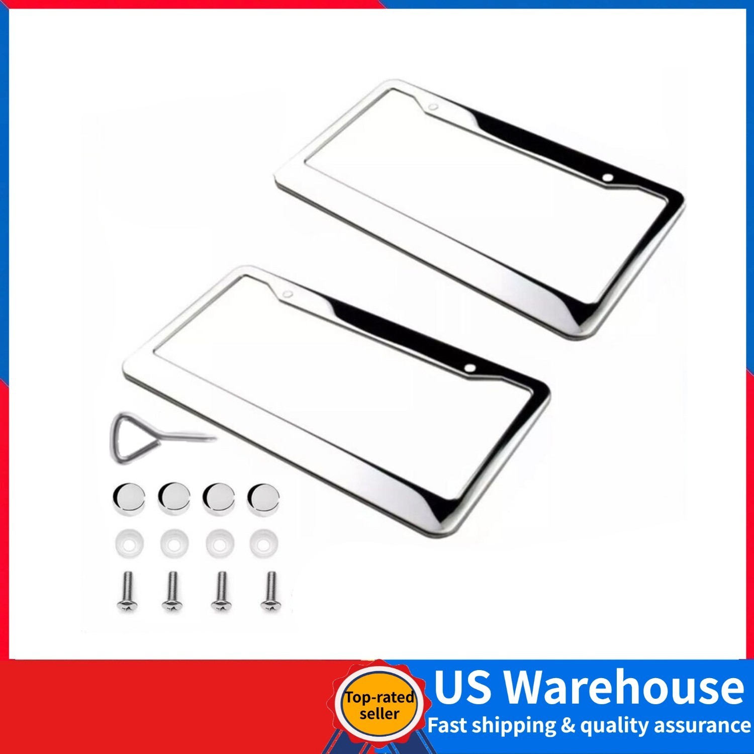 2PCS Chrome 304 Stainless Steel Metal License Plate Frame Tag Cover Screw Caps 2PCS Chrome 304 Stainless Steel Metal License Plate Frame Tag Cover Screw Caps