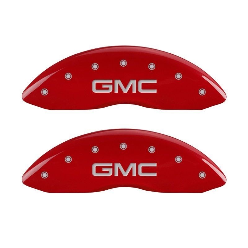 MGP Fits 4 Caliper Covers Engraved Front & Rear GMC Red Finish Silver Ch MGP Fits 4 Caliper Covers Engraved Front & Rear GMC Red Finish Silver Ch
