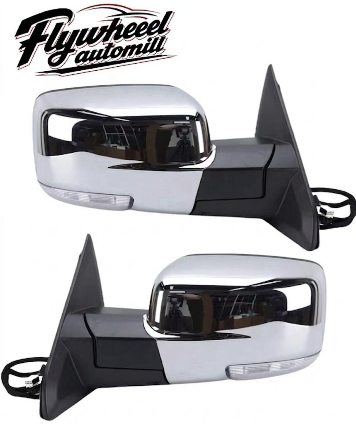 Pair For 2013-2019 Ram 1500 Side Mirror Chrome Power Fold Heated Temper Sensor