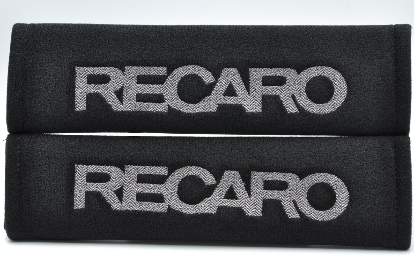 2 pcs (1 PAIR) Recaro Embroidery Seat Belt Cover Shoulder Pads (Gray on Black)