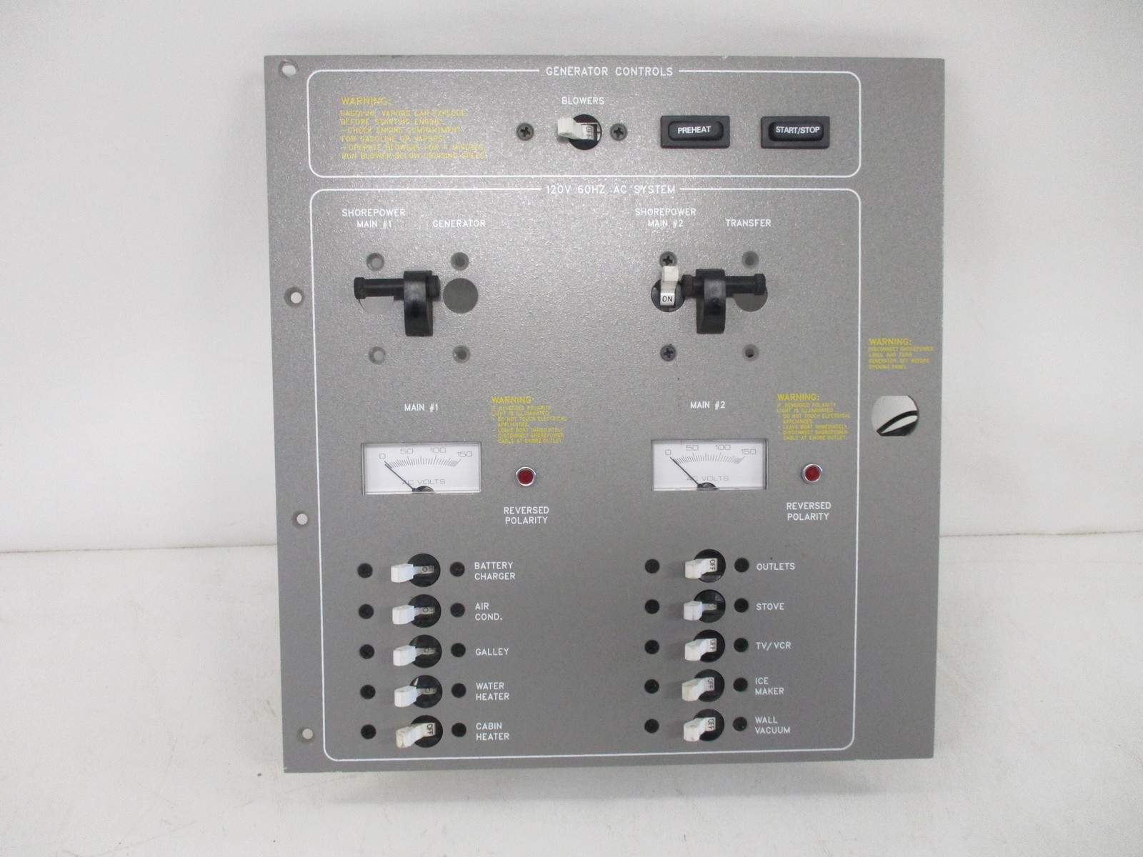 GENERATOR CONTROLS TOGGLE CIRCUIT BREAKER PANEL GRAY TH-141516 MARINE BOAT