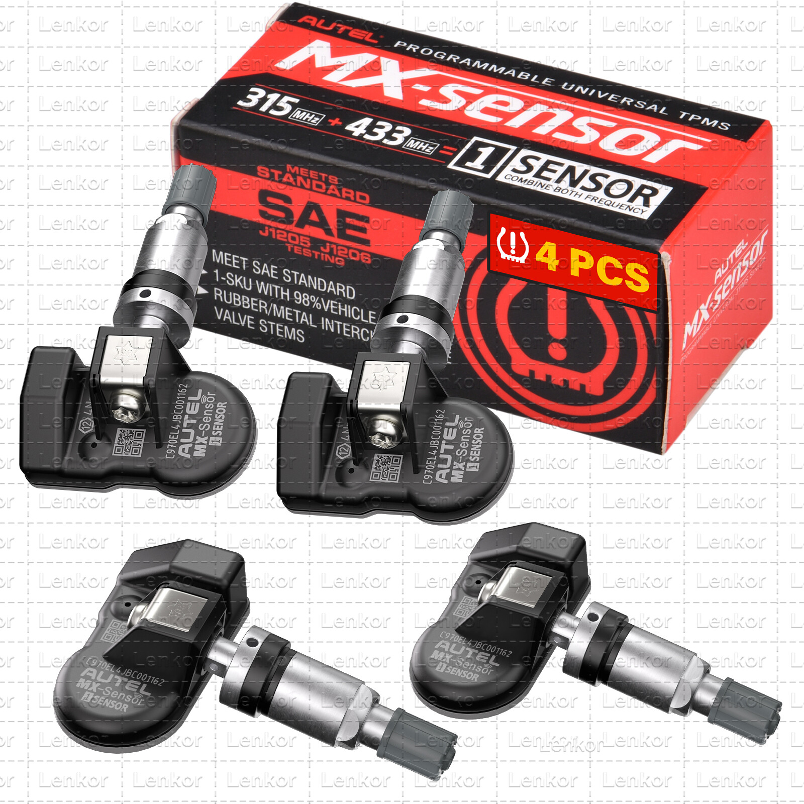 4 PACK Autel TPMS MX-Sensor 315MHz&433MHz 2in1 Auto Tire Pressure Sensor Metal