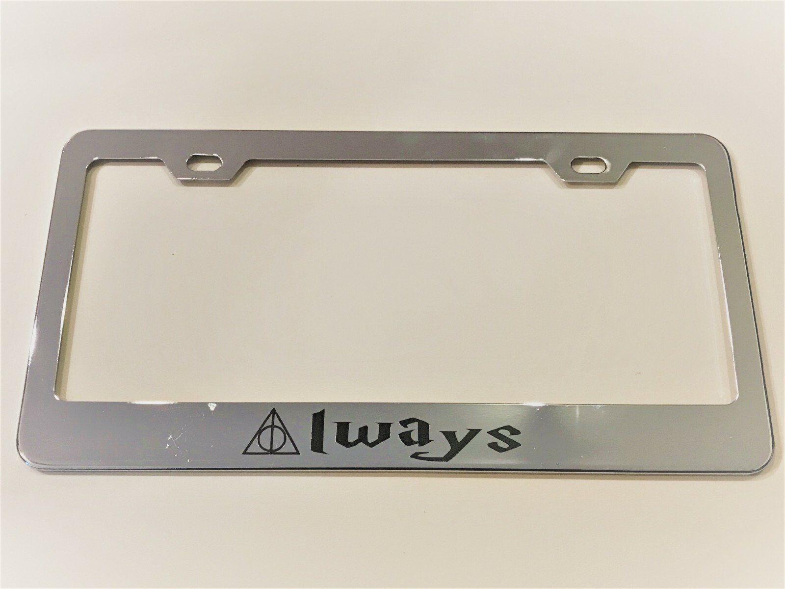 Harry Potter Deathly Hallows Always Mirror Chrome Stainless Steel License Frame Harry Potter Deathly Hallows Always Mirror Chrome Stainless Steel License Frame