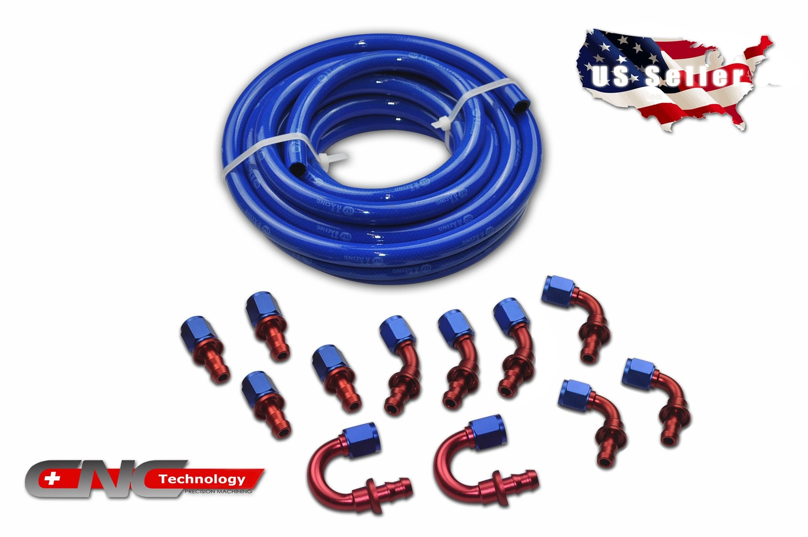 -6AN AN-6 AN6 Push Lock Fuel Hose Blue 20FT / Push On Loc Fittings Kit Set