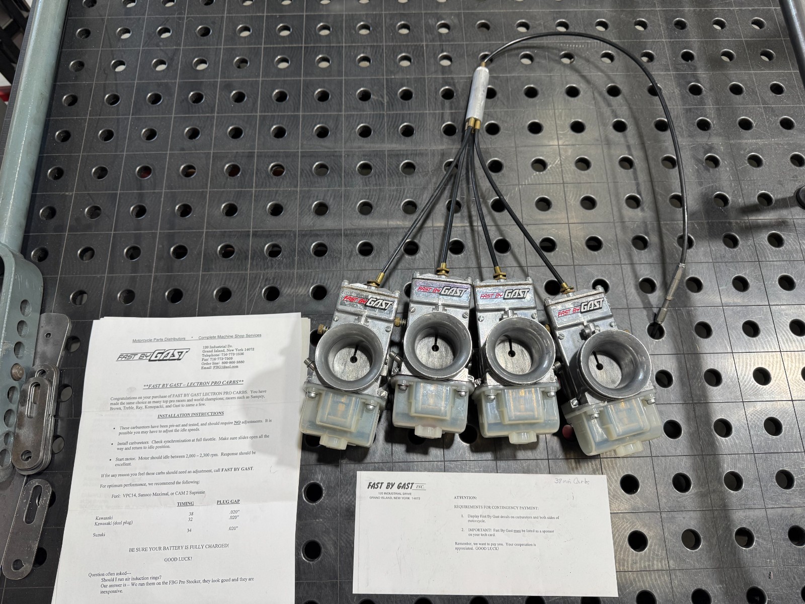 38mm Lectron Carburators - Set of 4 with 4 into 1 Throttle Cable