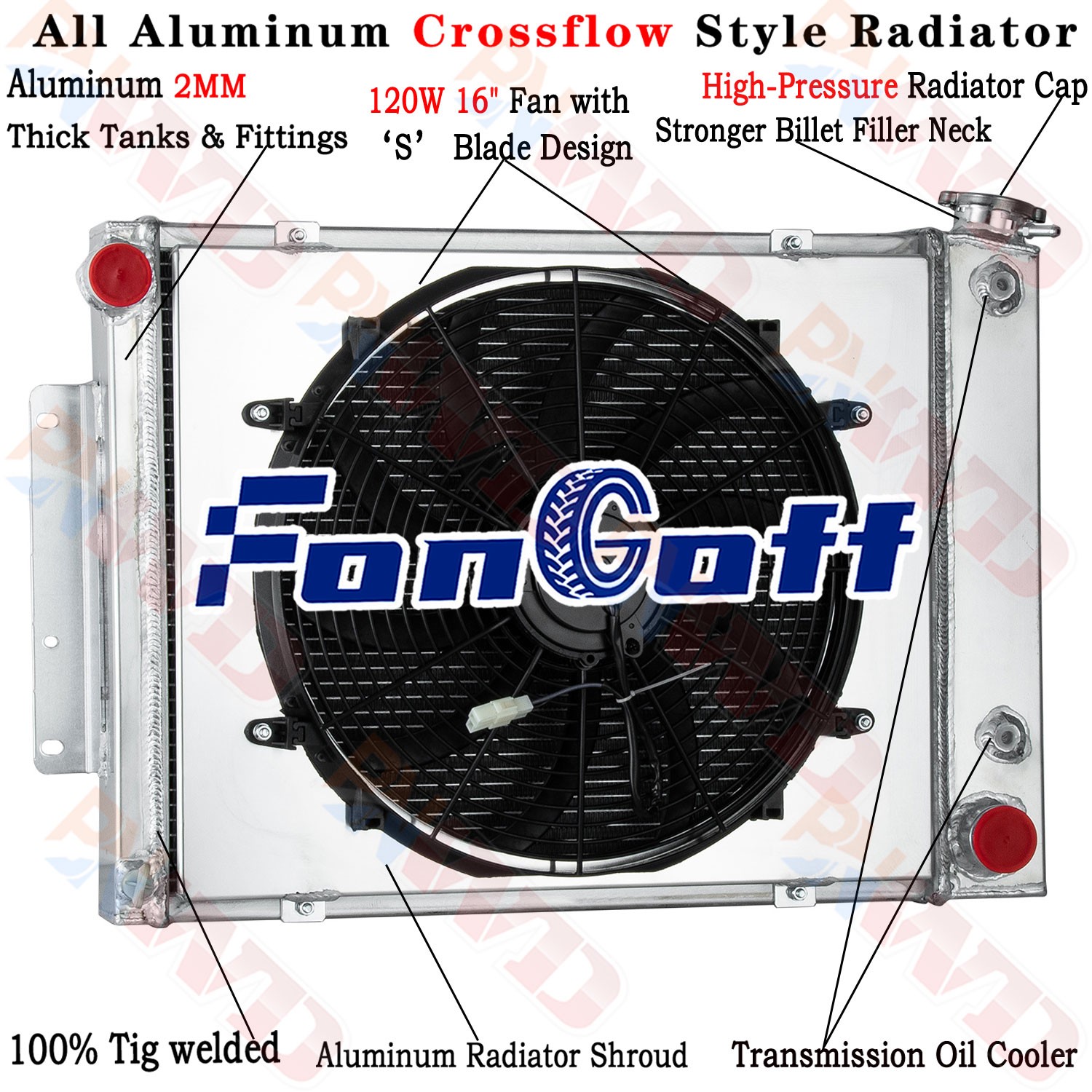 3 Row Radiator + Shroud Fan For 1967-1969 Chevy Camaro/Pontiac Firebird 5.7L  AT
