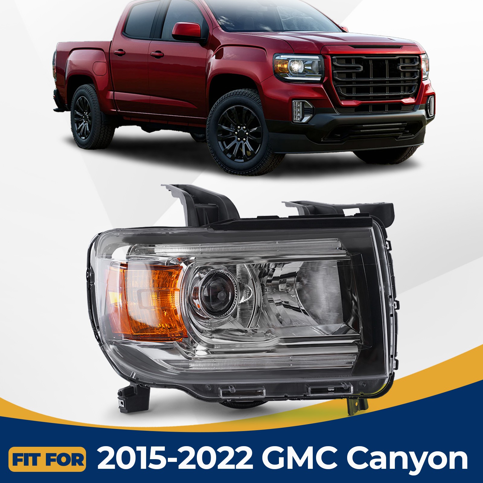 For 2015-2022 GMC Canyon Halogen Headlight LED DRL Projector Right Passenger For 2015-2022 GMC Canyon Halogen Headlight LED DRL Projector Right Passenger
