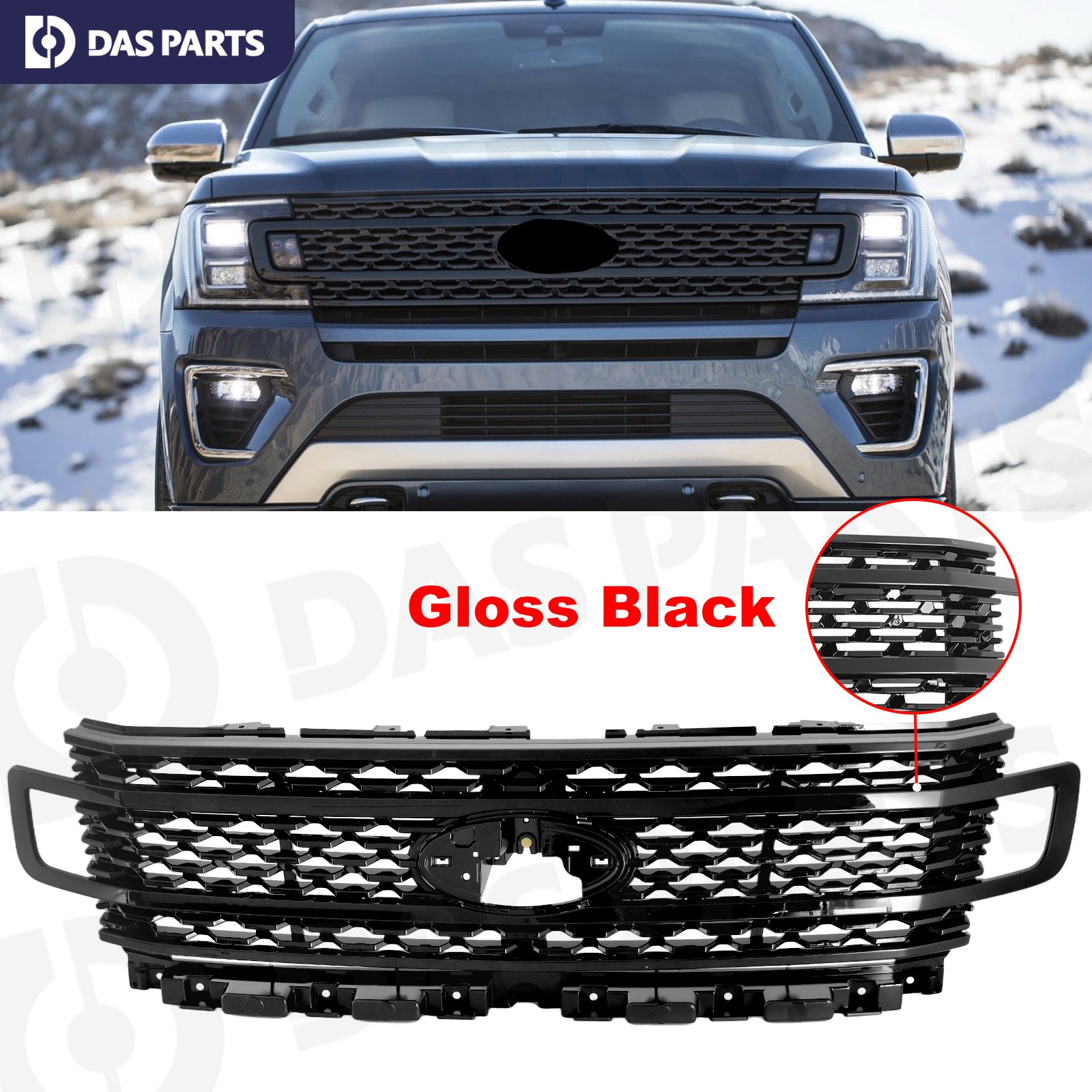 For 2018-21 Ford Expedition Platinum Front Bumper Grille w/Camera OE Style Black