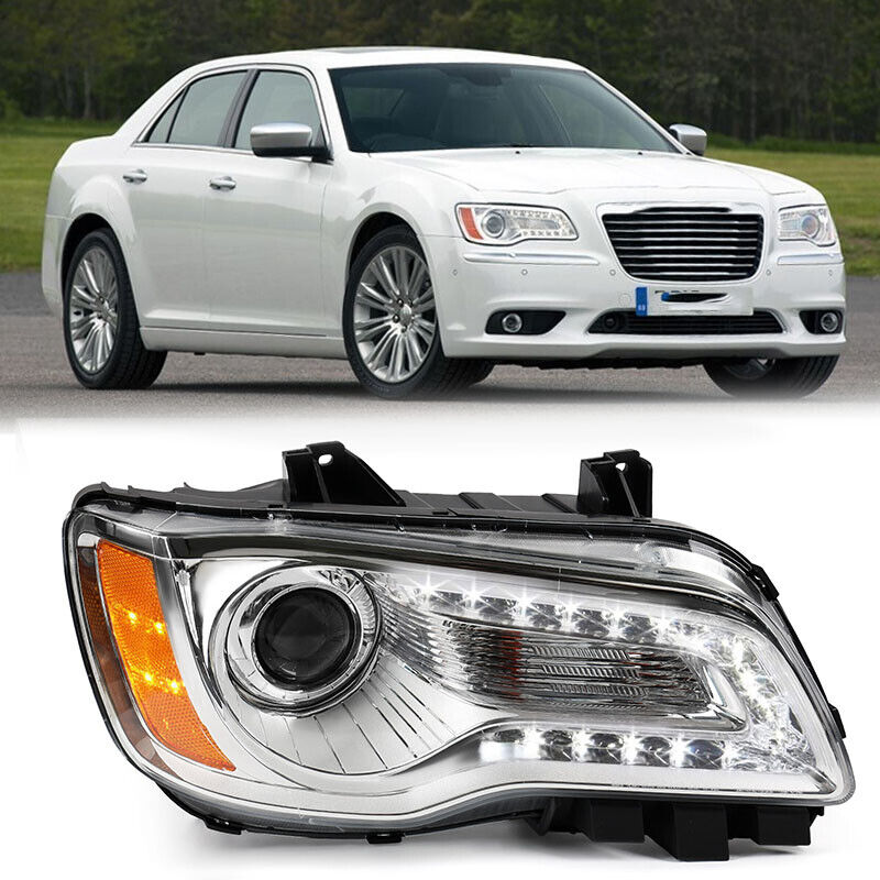 For 2011-2014 Chrysler 300 Headlight Halogen LED DRL Chrome Headlamp Passenger