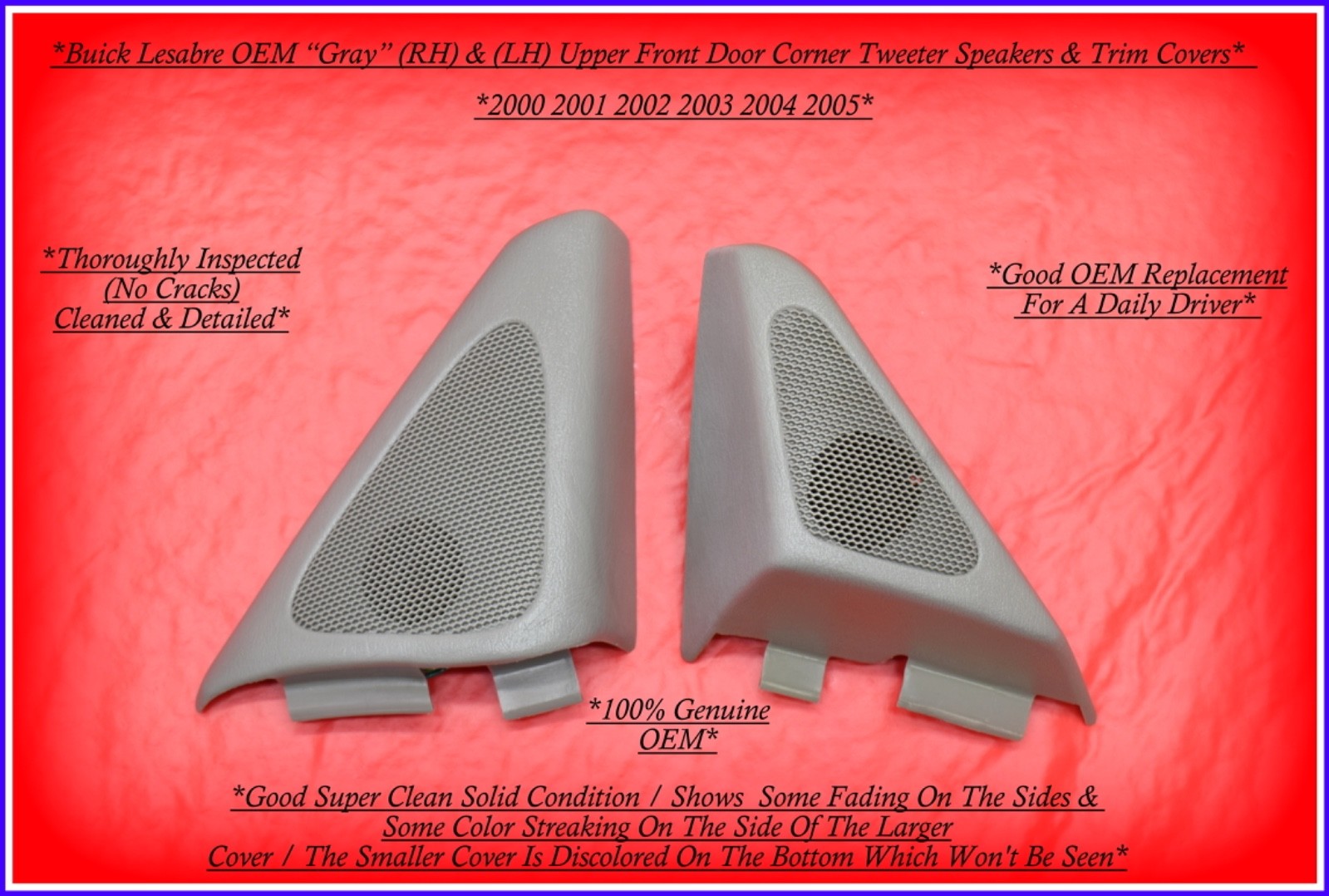 2000‑2005 Buick LeSabre OEM Gray Tweeter Speakers & Door Corner Trim Covers