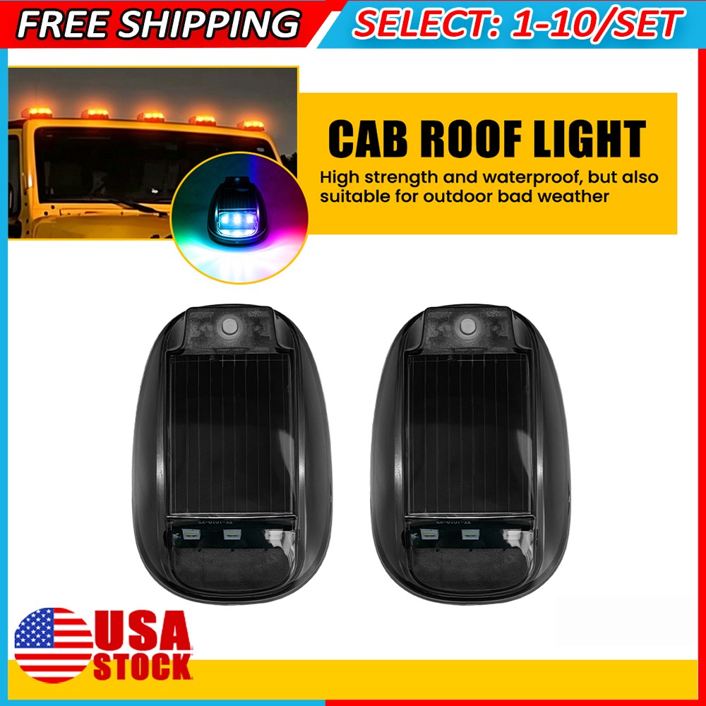 2-20x Color Solar Powered Cab Lights LED Roof Lamp For Trailer Pickup w/Remote