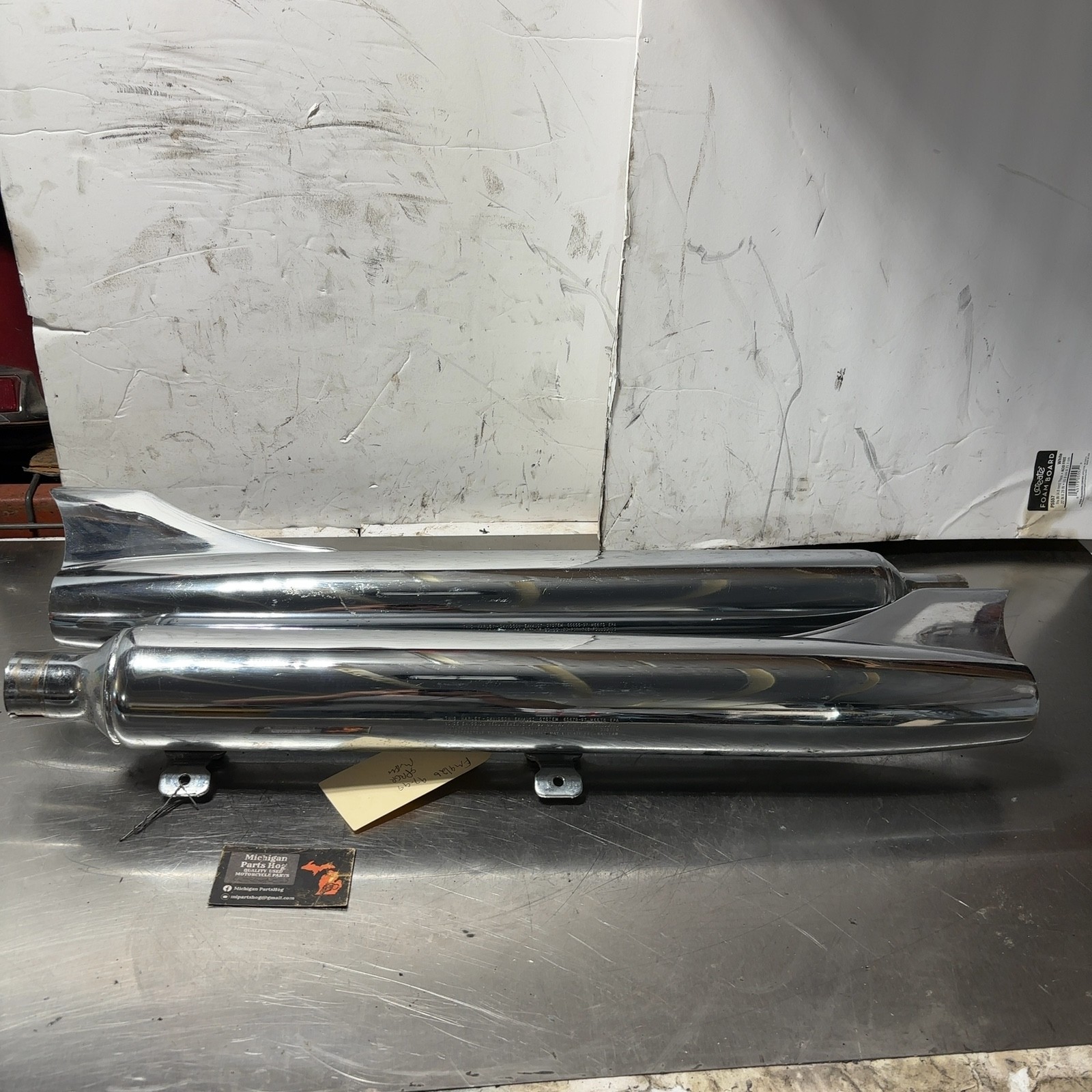 97-99 Heritage Springer OEM Exhaust Muffler Set Pair Chrome Fishtail