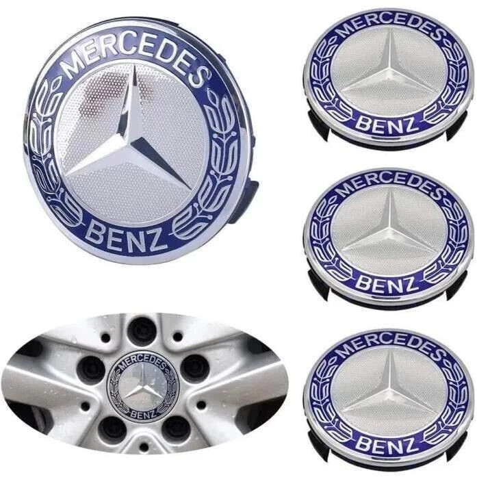 4PCS Fits Mercedes Benz Wheel Center Caps Emblem Blue Rim Hub Cover Badges 75mm⭐