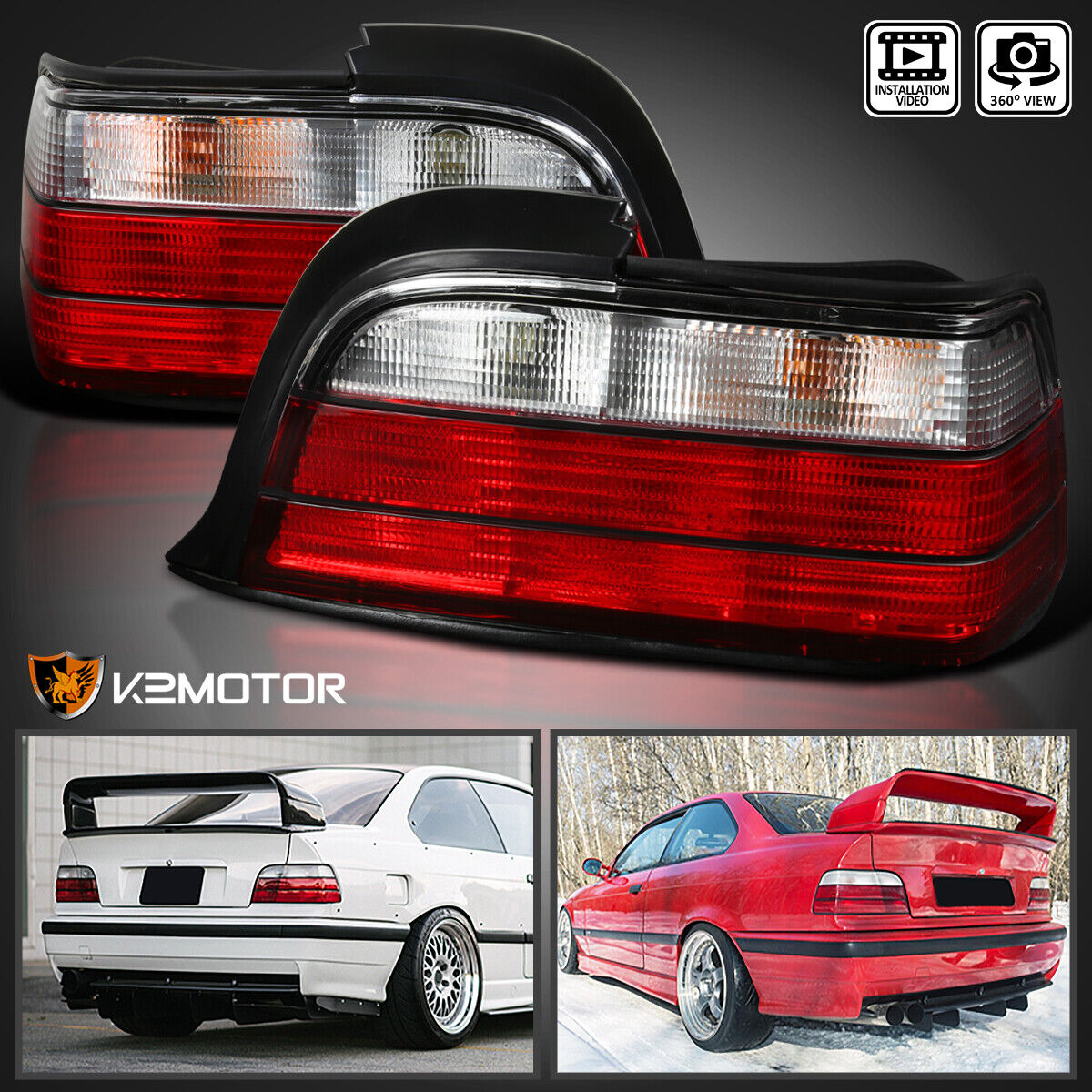 Red/Clear Fits 1992-1998 BMW E36 3-Series 2Dr Coupe Tail Lights Brake Lamps