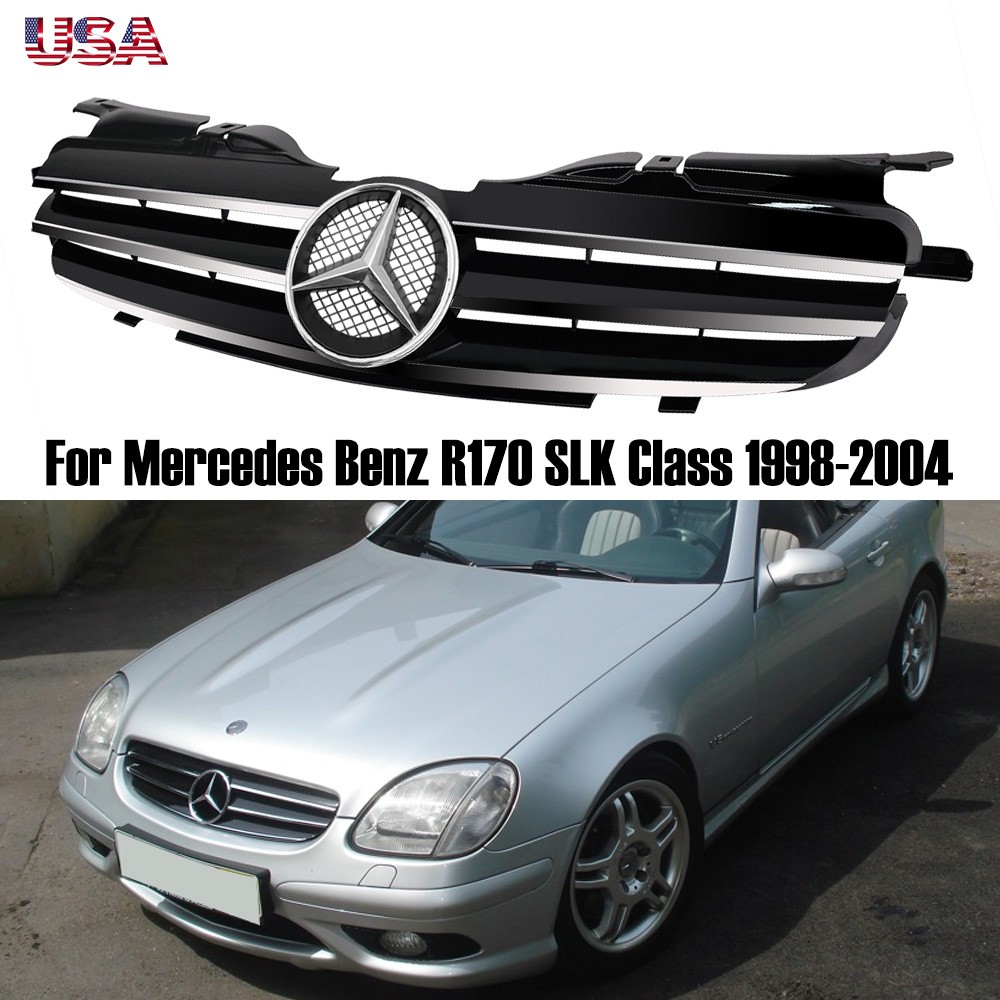 Black Front Bumper Grill w/Emblem Fit 1998-2004 Mercedes R170 W170 SLK230 SLK320