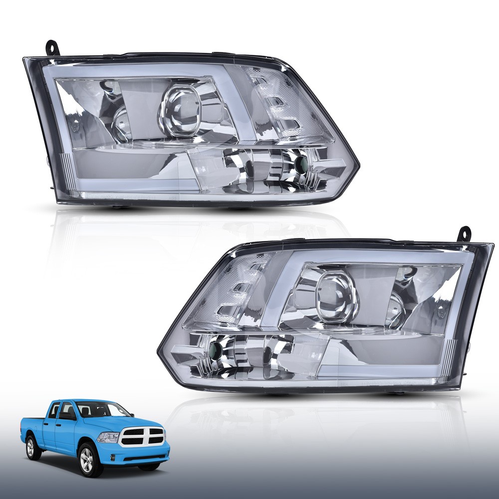White LED Tube Projector Headlights Lamps For 2009-2012 Dodge Ram 1500 2500 3500