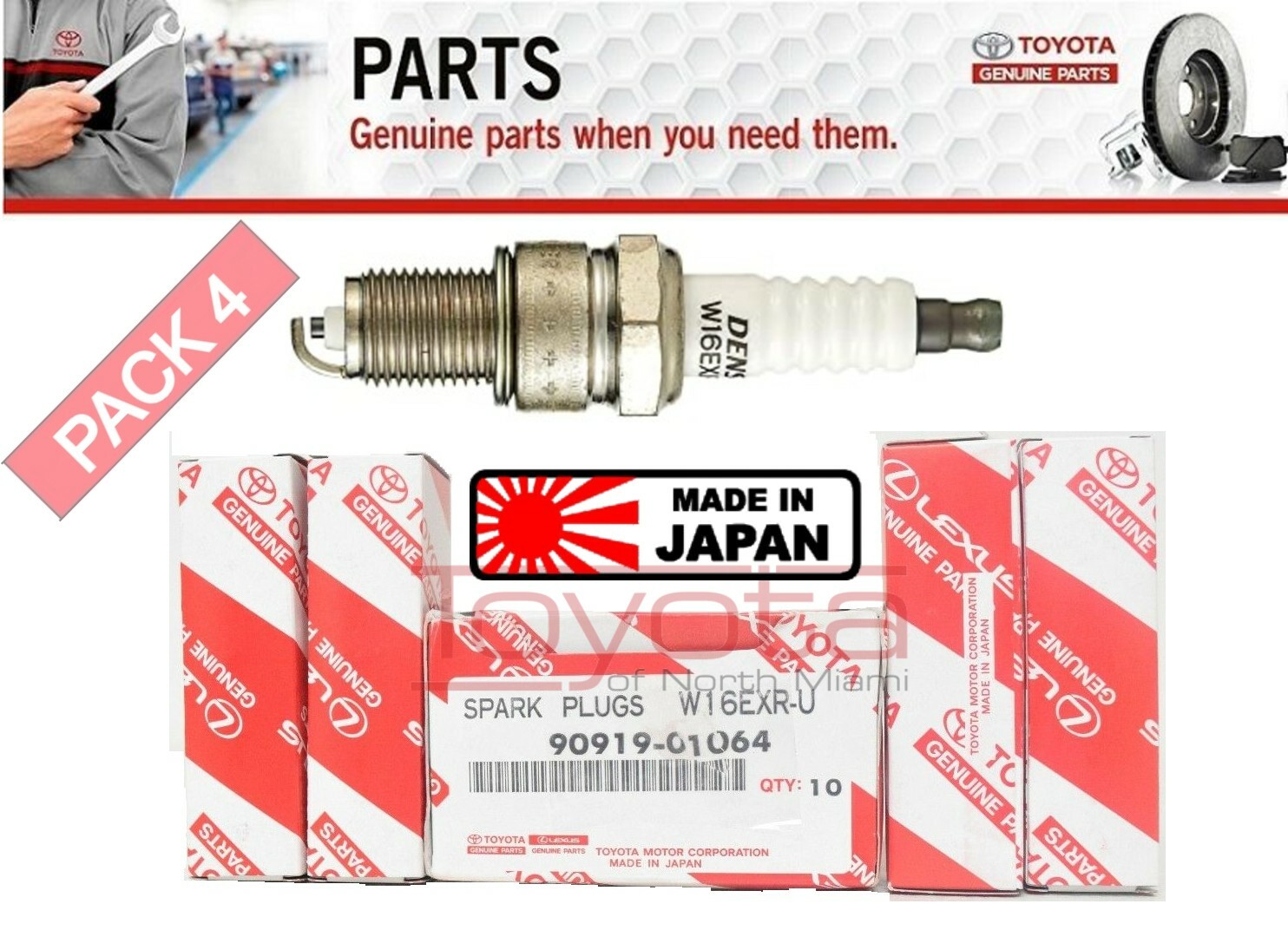 4 Pack OEM Genuine Toyota 90919-01064 Spark Plugs W16EXR-U 4Runner Land Cruiser
