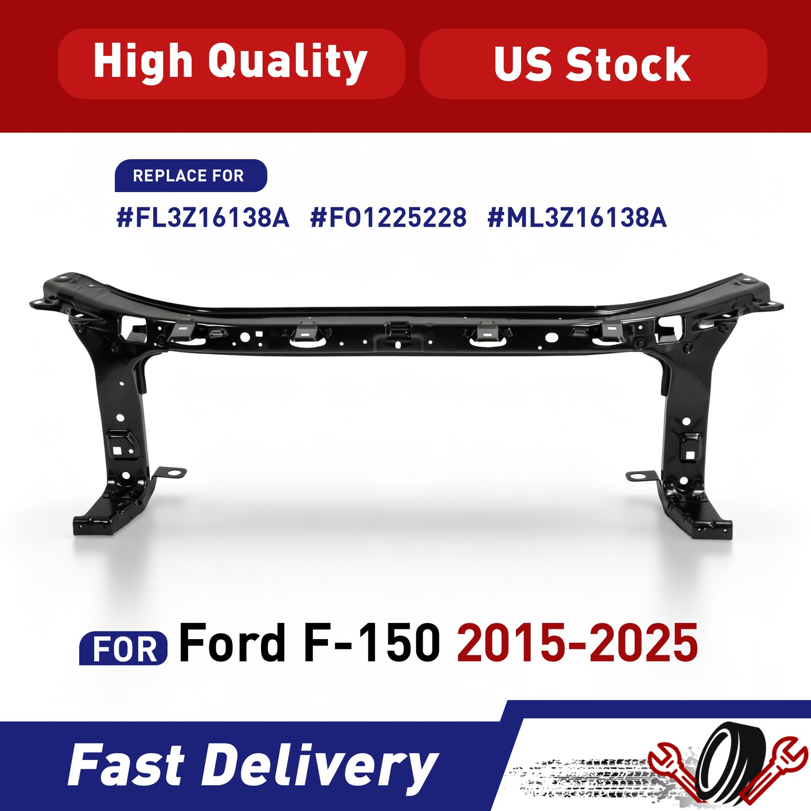 Front Upper Radiator Support Assembly For Ford F150 15-25 FL3Z16138A ML3Z16138A