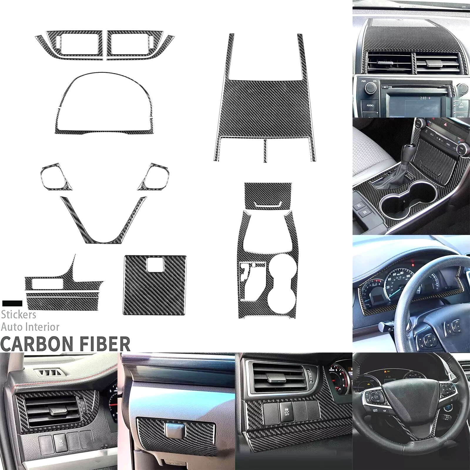 17Pcs Real Carbon Fiber Full Interior Dashboard Trim Kits For Toyota Camry 15-17