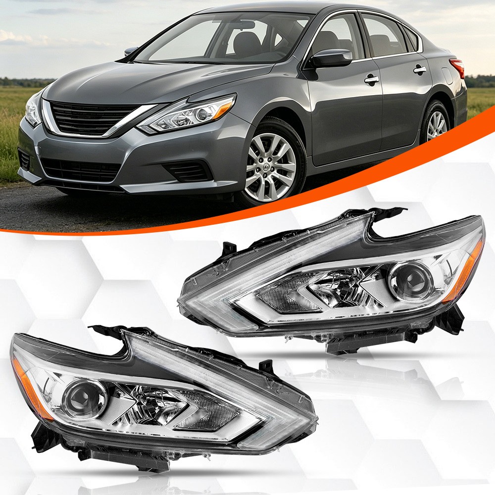 Pair Left Right Chrome Halogen Headlamps For 2016 - 2018 Nissan Altima Sedan
