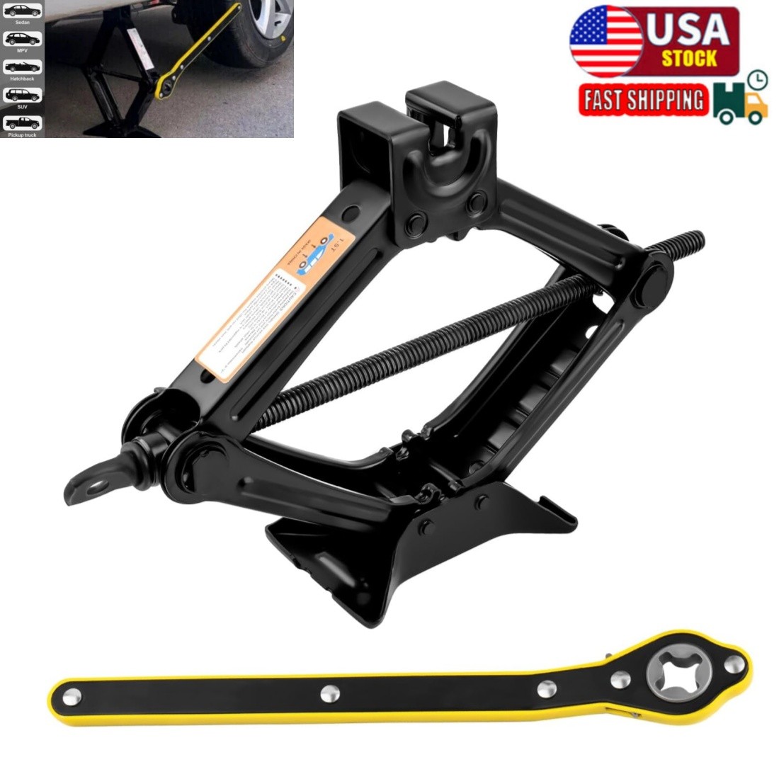 2 Ton (4409 lbs) Scissor Jack for Car Spare Tire Changing Repair Kit with Wrench