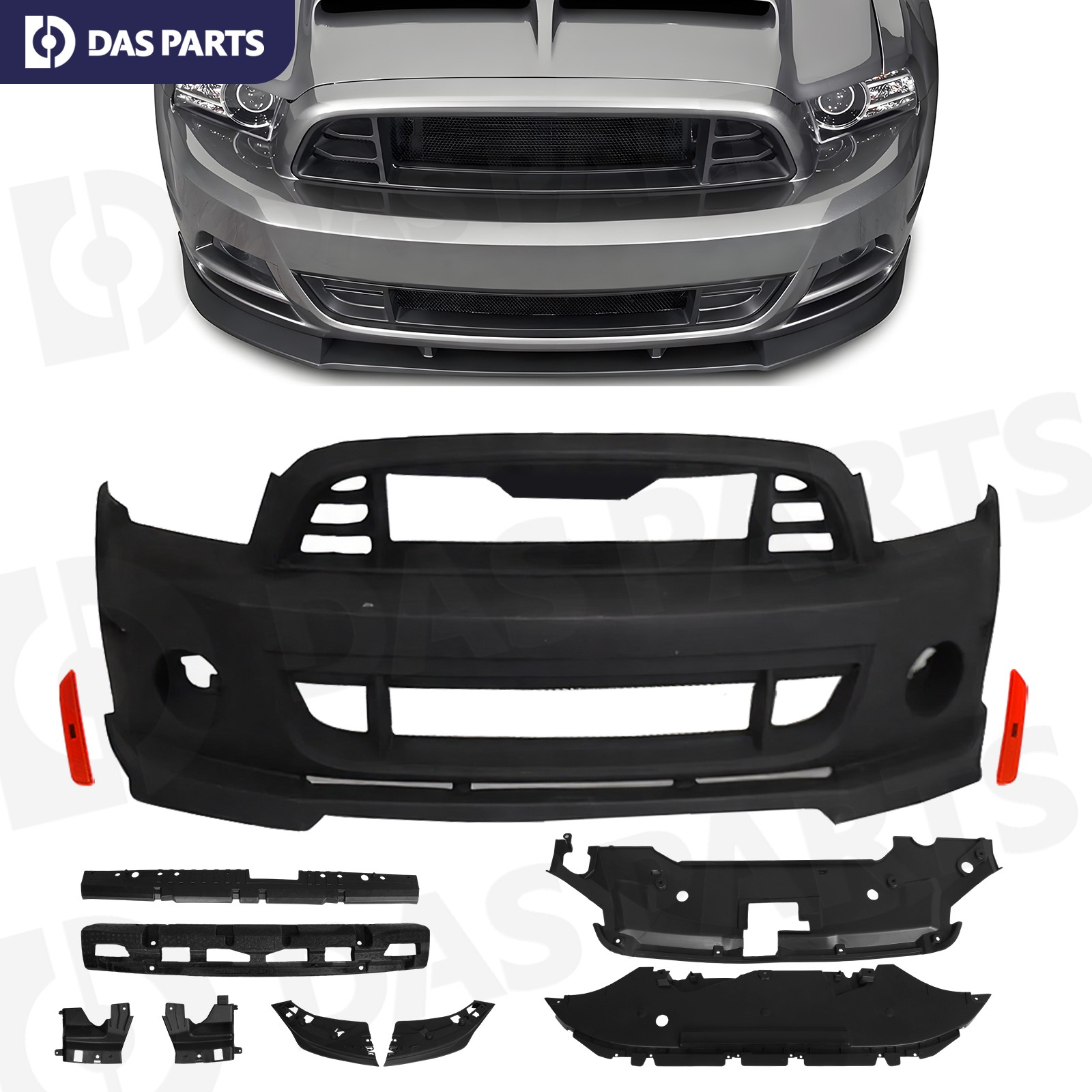 For 10-14 Ford Mustang Front Bumper Cover GT500 Style Conversion with Grill Lip