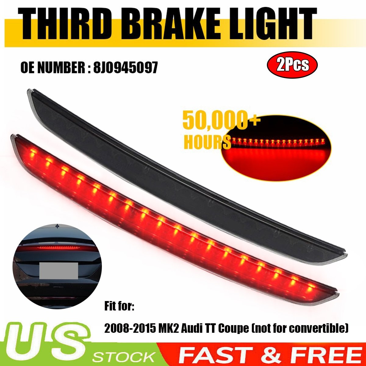 1/2xREAR Center Third Brake Light SMOKE LENS FOR 08-15 AUDI TT QUATTRO COUPE MK2