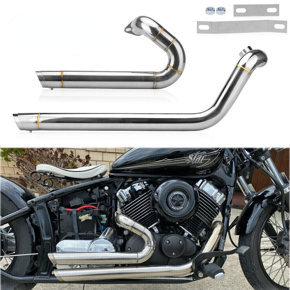 Shortshots Staggered Exhaust Pipes Chrome For Yamaha V star 650 XVS650 Dragstar