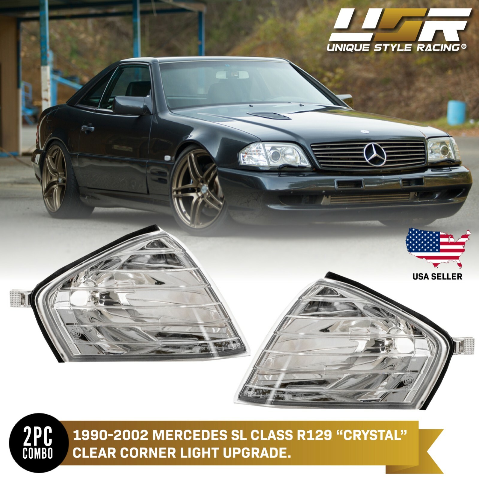 Fits 1990-2002 Mercedes Benz SL Class R129 EURO Crystal Corner Light Lamp Pair Fits 1990-2002 Mercedes Benz SL Class R129 EURO Crystal Corner Light Lamp Pair
