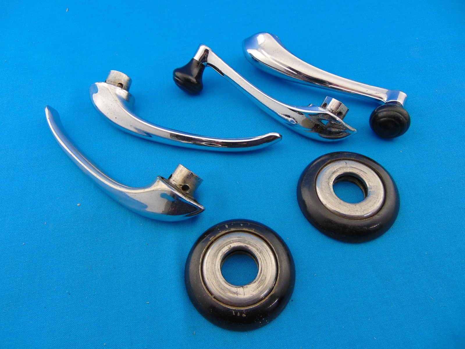 1941-1948 Ford Interior Door Pulls Window Crank Handles Escutcheons Good Used