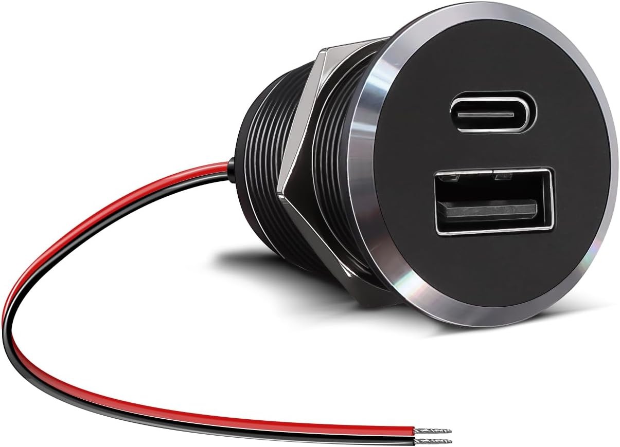 12V USB Outlet All-Aluminum QC 3.0 USB-A & USB-C PD3.0 Dual Small Version 12V USB Outlet All-Aluminum QC 3.0 USB-A & USB-C PD3.0 Dual Small Version
