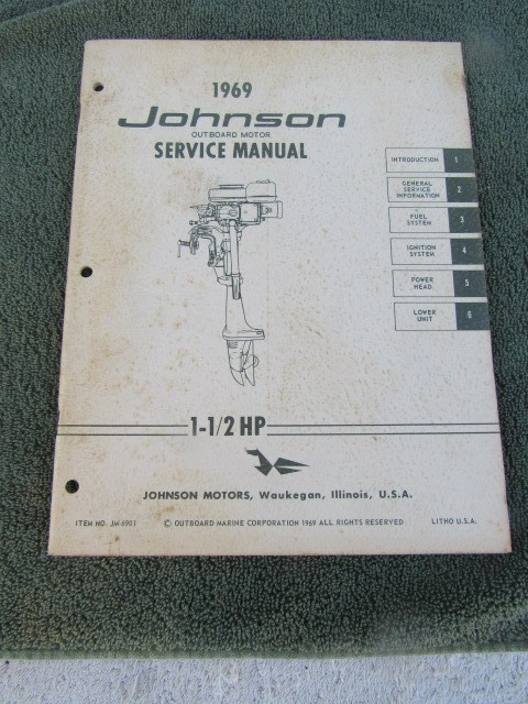 Johnson antique outboard motor original factory service manual 1.5hp 1969 1R69C Johnson antique outboard motor original factory service manual 1.5hp 1969 1R69C