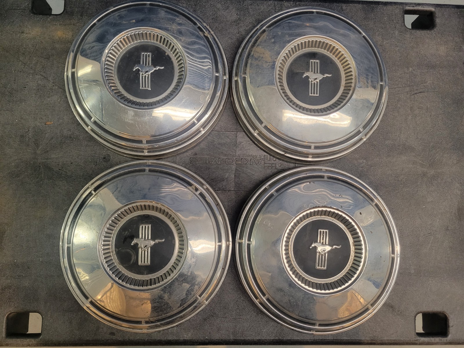 Vintage 1968 - 1969 Ford Mustang Dog Dish OEM Hubcaps. Four Piece Vintage 1968 - 1969 Ford Mustang Dog Dish OEM Hubcaps. Four Piece
