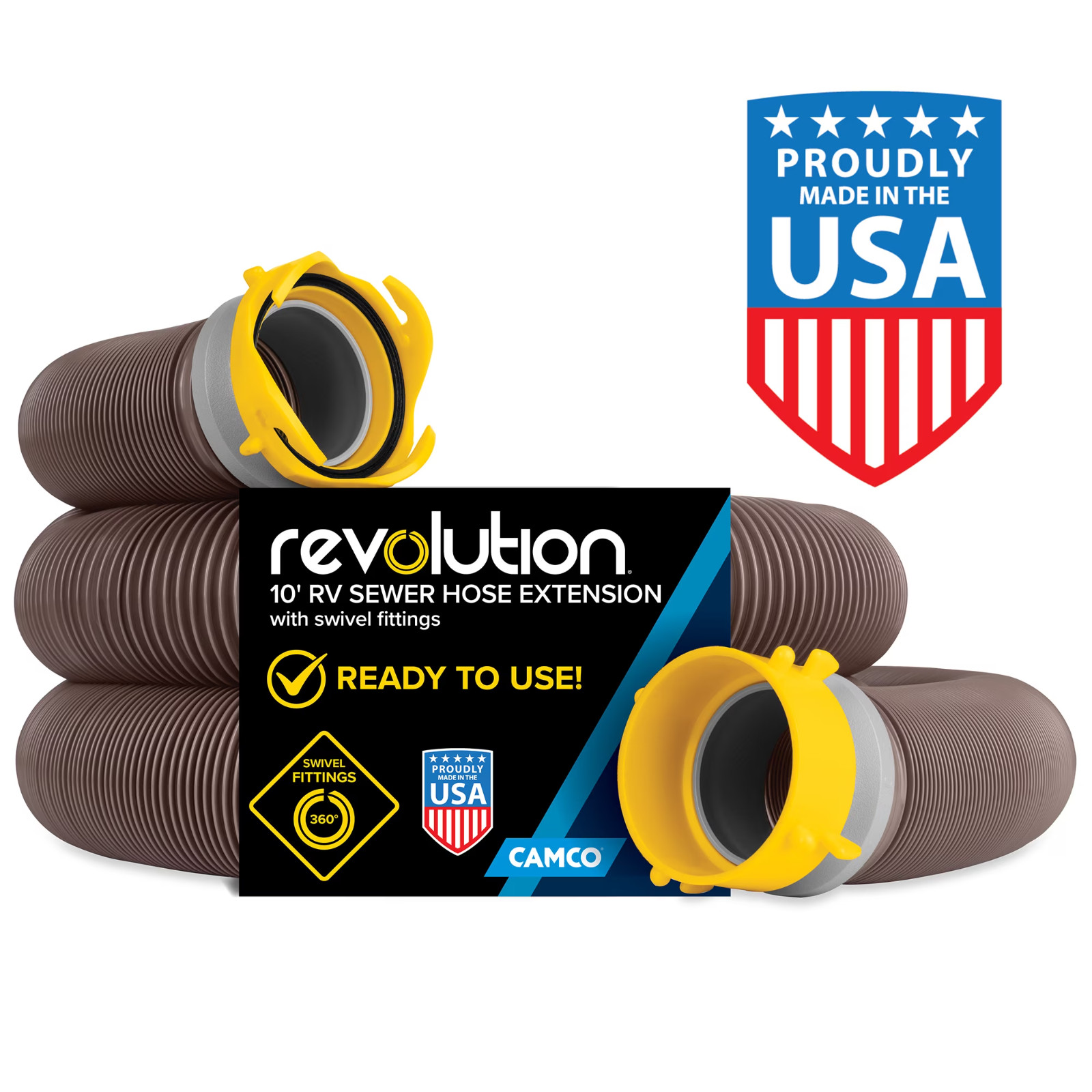Camco Revolution 360 10-Foot RV Sewer Hose Kit - Hose Compresses - Vinyl Camco Revolution 360 10-Foot RV Sewer Hose Kit - Hose Compresses - Vinyl