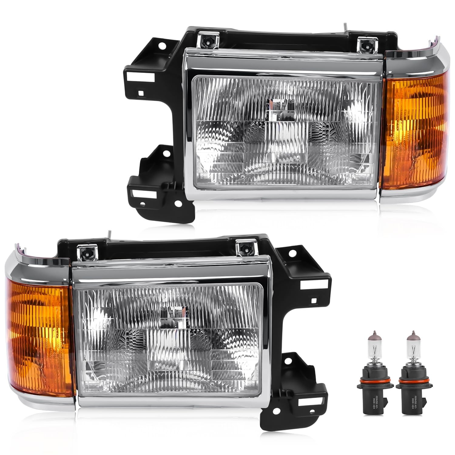 CLERYYE Headlight Assembly Pair for 1987-1991 Ford Bronco F150 F250 F350 Halogen